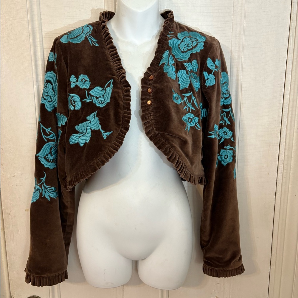 Regency look Odille vintage designer embroidered cropped bolero velvet size 8